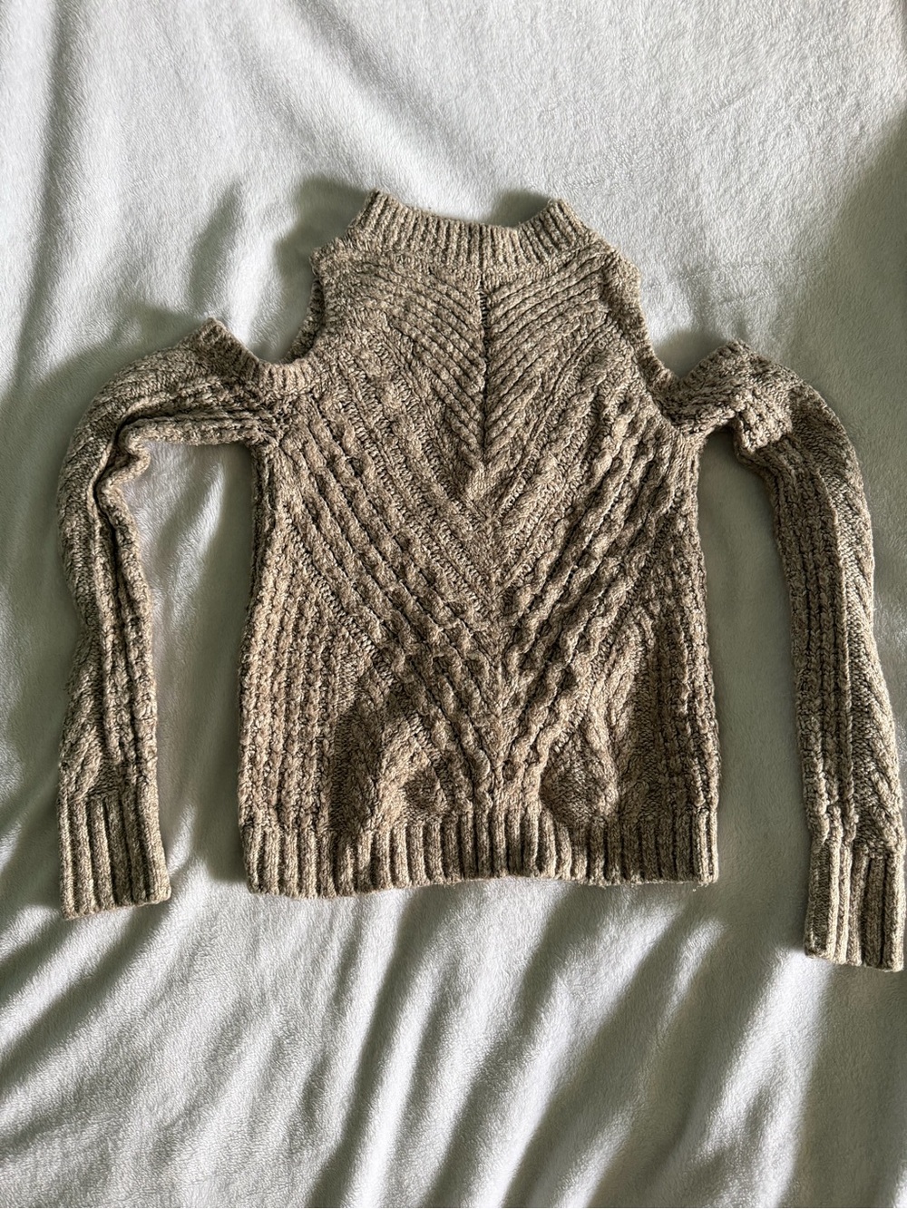 Express Cut Out Shoulder Cable Knit Sweater